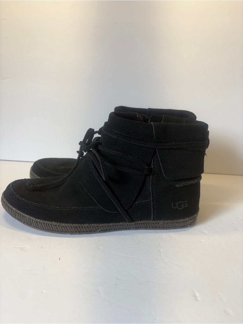 UGG  Black Suede Mid-Top Lace Boots 8,5